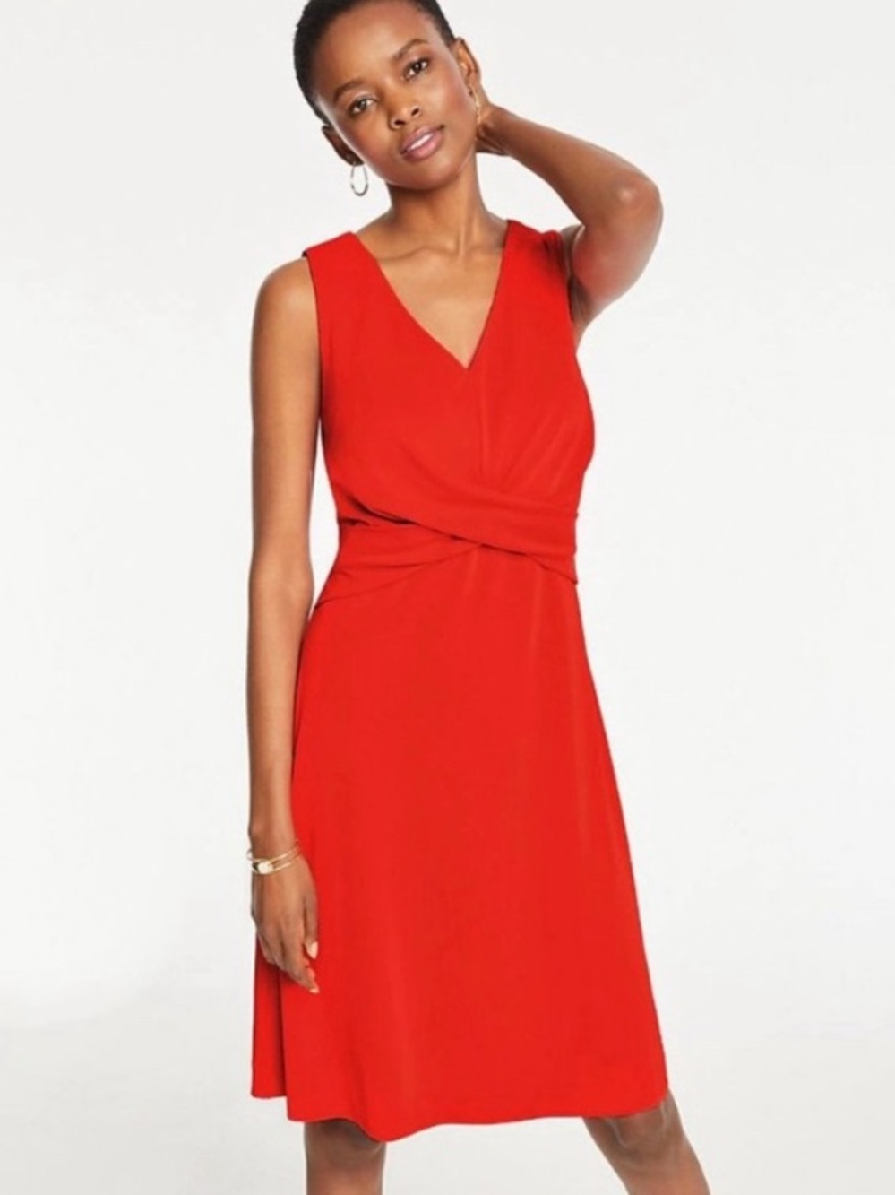 Ann Taylor Twist Front Jersey Dress Crimson Orange sz XL